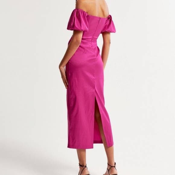 Abercrombie & Fitch Off The Shoulder Magenta Midi Dress - Picture 3 of 11